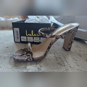 NWB, Lulu's Snake Print Heeled Sandals, Sz. 7